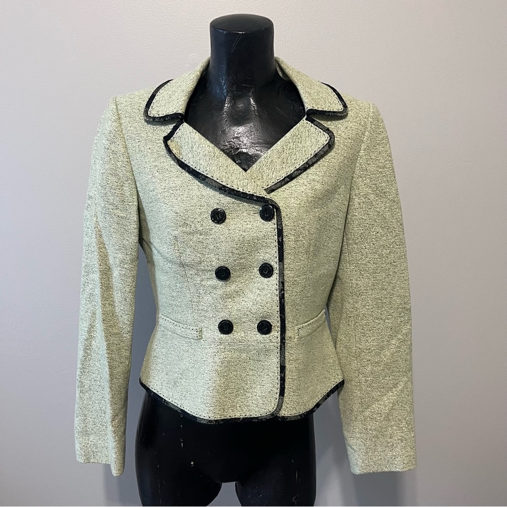 Women's Light Green and Black Double-Breasted Blazer